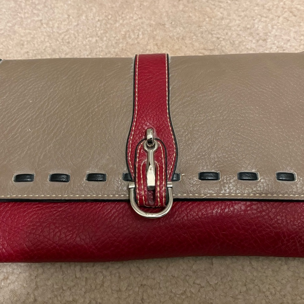 Elegant Red and Tan Crossbody Clutch